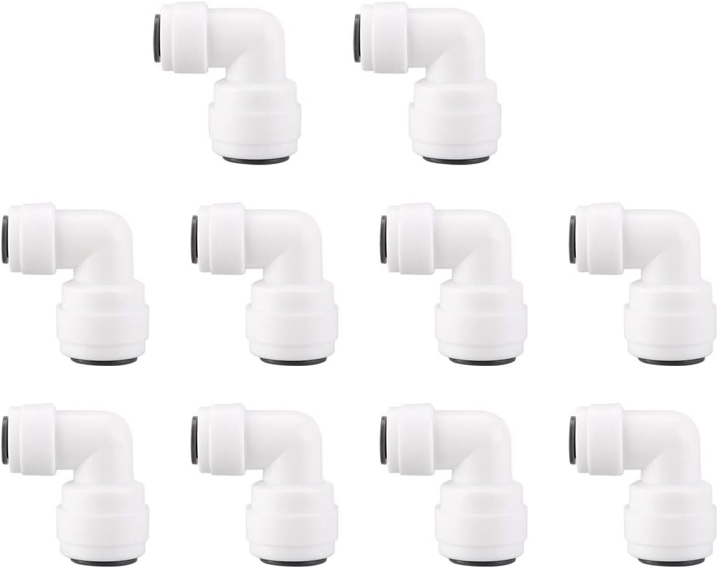 10pcs Elbow 1/4 Inch Tube OD to 3/8 Inch Tube OD Quick Connect Tube Fittings Water Purifiers Push in to Connector Filter Tubing Hose Pipe Joint for RO Reverse Osmosis System
