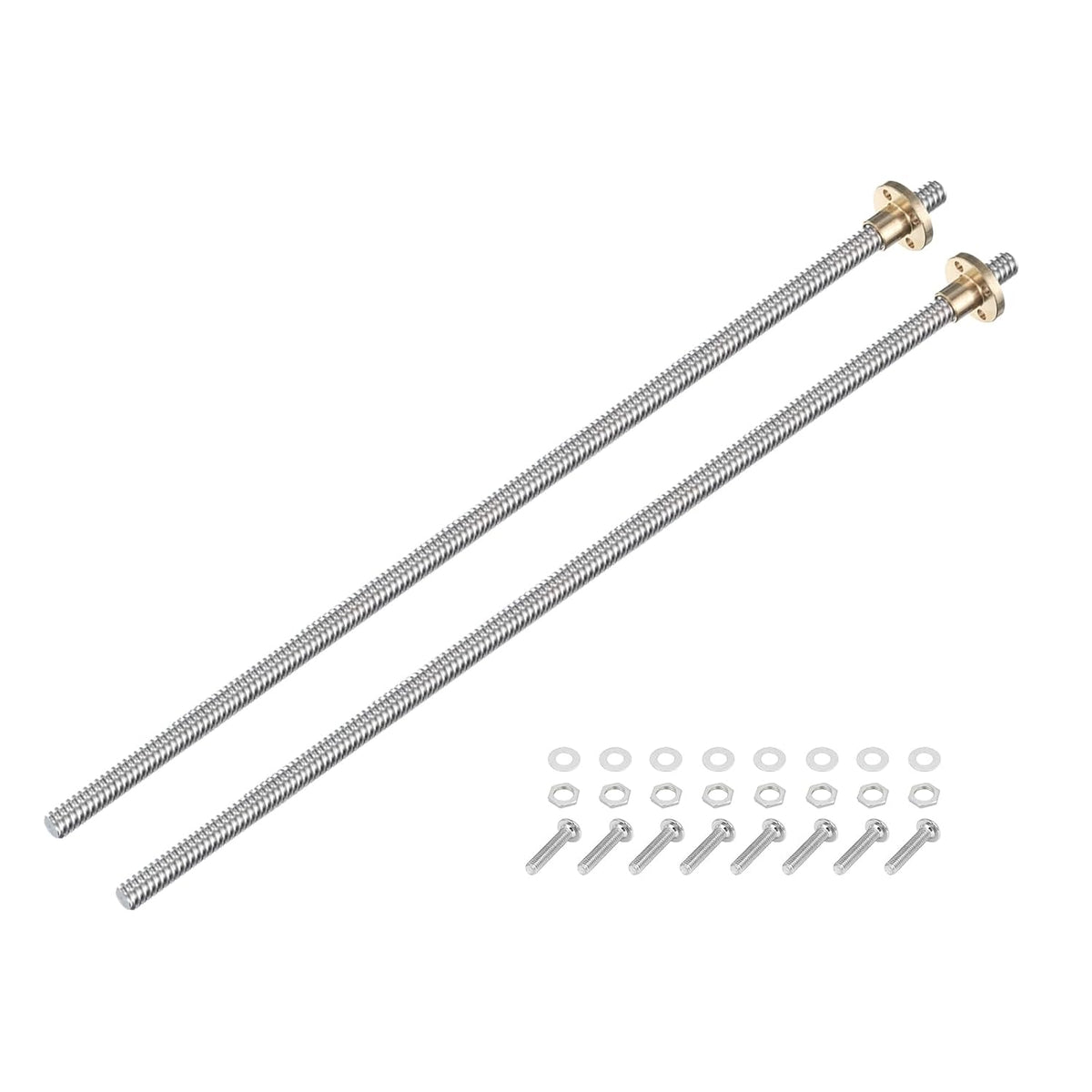 2 Pcs 350mm / 14 Inch Tr8x8 Stainless Steel Lead Screw with T8 Brass Nut - [ Acme Thread, 2mm Pitch, 8mm Lead ] for 3D Printer Z Axis, CNC Machine