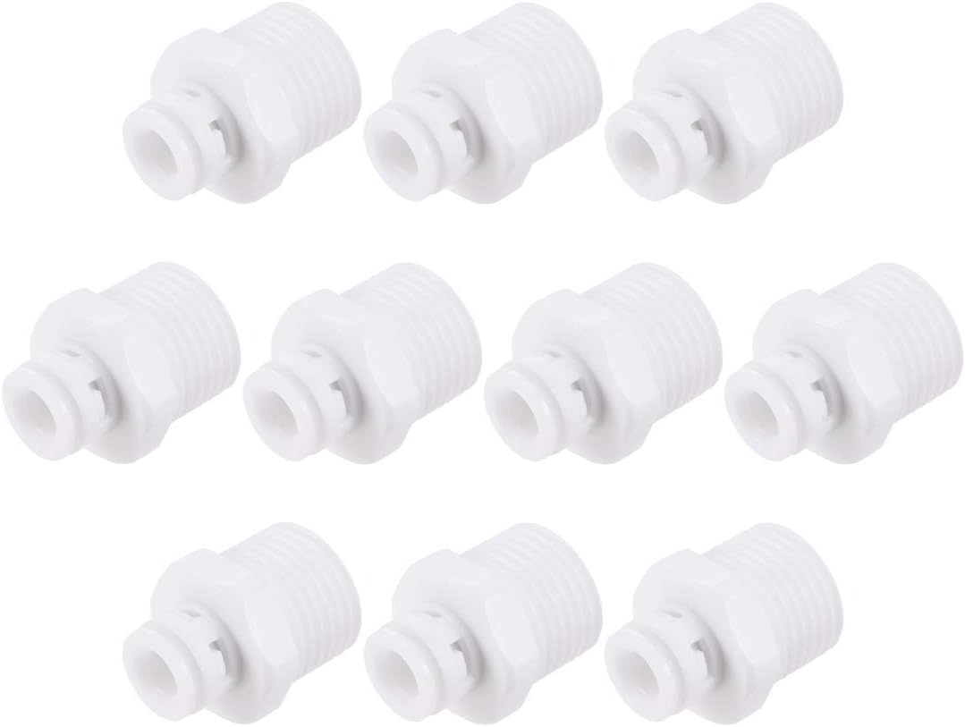 Quick Straight Union Connector Fittings G1/2 Male Thread to 1/4" for Reverse Osmosis Water Filtration, 30mm White 10Pcs