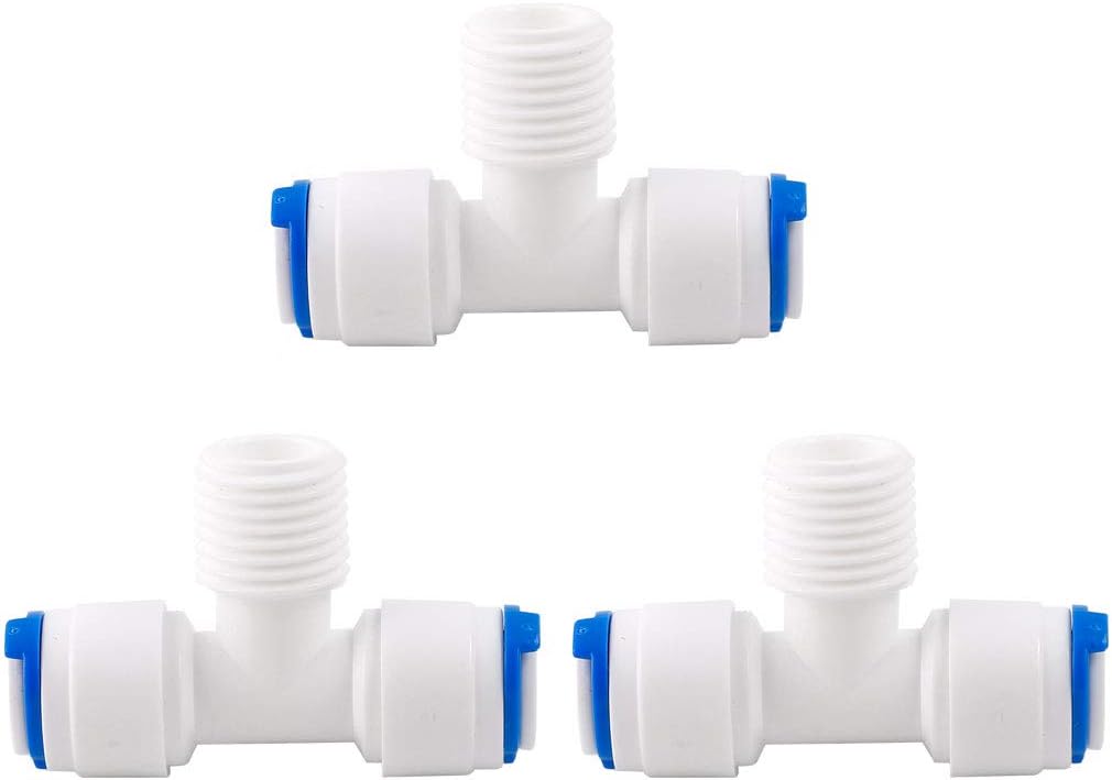 1/4 Inch BSP Male to 1/4 Inch OD Tee-type Quick Connect Water Purifiers Tube Fitting Push in to Connectors Water Hose Joint for RO Reverse Osmosis System 3pcs