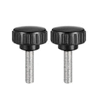 M8 x 30mm Metric Male Thread Knurled Clamping Knobs Grip Thumb Screw on Type Plastic Threaded Hand Bolt Knobs Black 2 Pcs