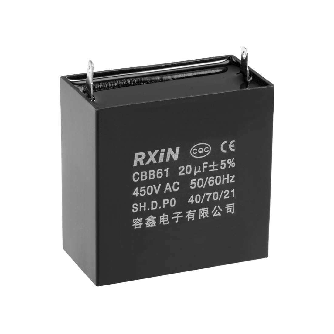 Ceiling Fan Capacitor CBB61 20uF 450V AC Single Insert Metalized Polypropylene Film Capacitors 58x57x31mm for Water Pump Motor Generator