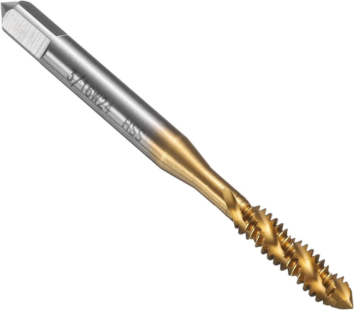 Spiral Flute Thread Taps 3/16-24 BSW H2 Machine Threading Tap Bit, Titanium Coated Screw Tapping Repair Tool, M2 High-Speed Steel (HSS6542)