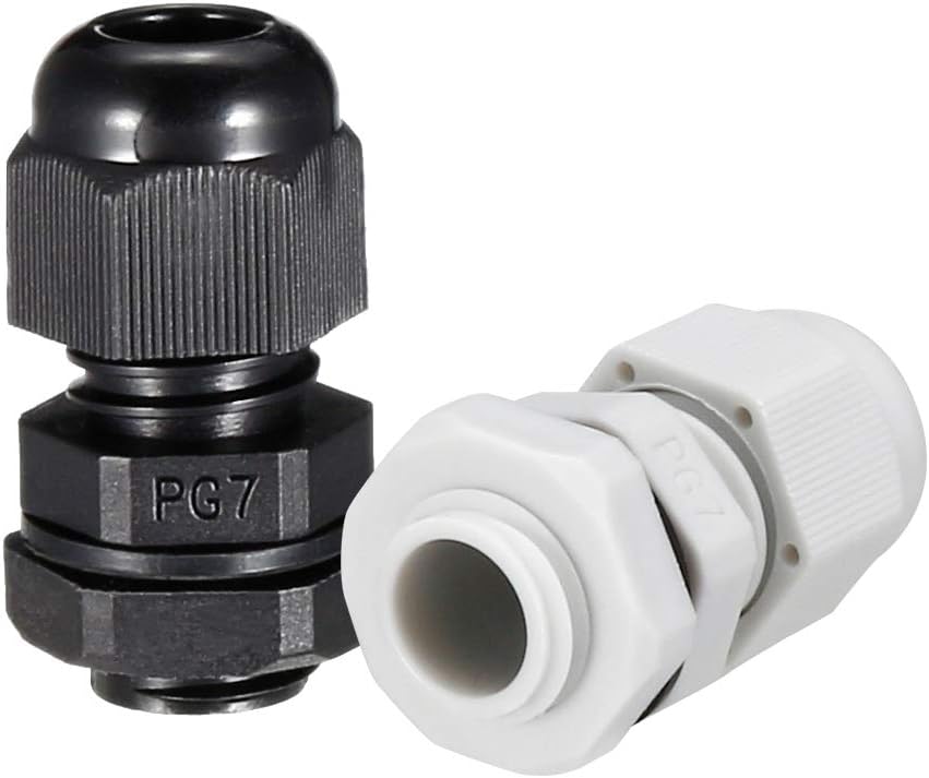 21Pcs PG7 Kablowa Głowica Wodoodporna Złączka Plastikowa Gniazda Spawki Białe Czarne na 3-6,5mm Dia Kable