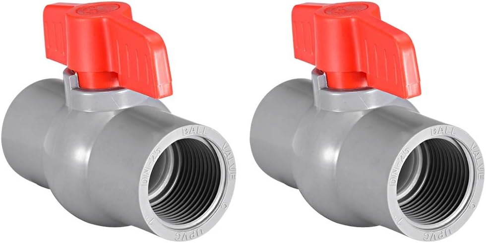 PVC Ball Valve Supply Pipe Knob Threaded Ends PT1 Red Gray 2Pcs