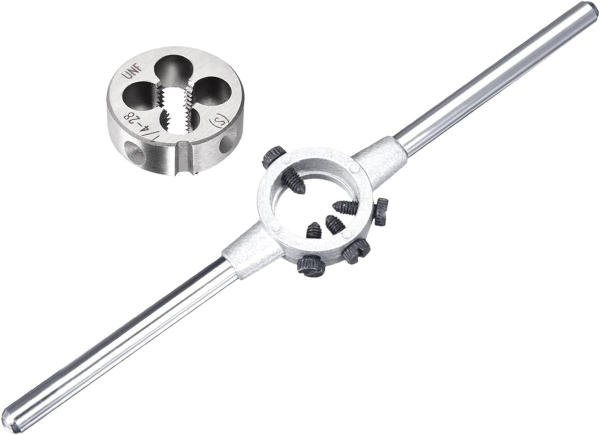 1pcs Round Die Stock Handle Wrench Holder & 2pcs Round Die 1/4-28 UNF Machine Thread Right Hand