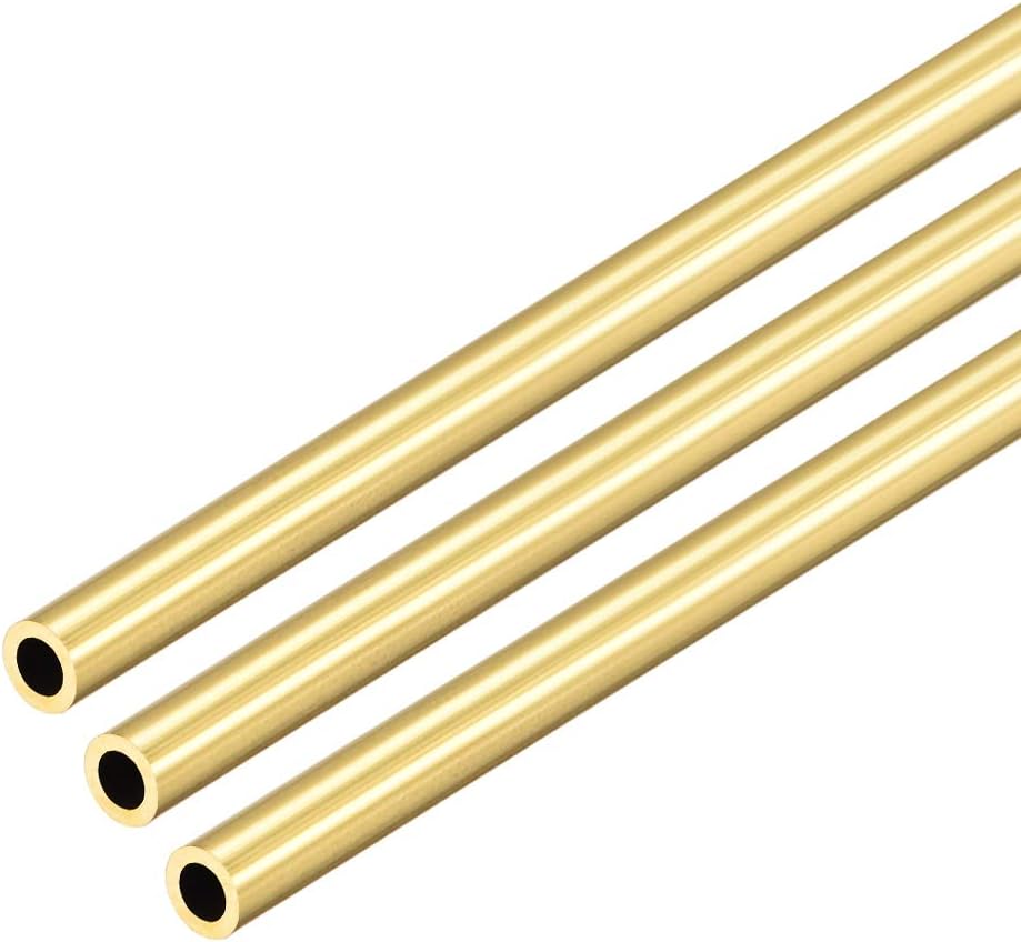 Brass Round Tube, 300mm Length 5.5mm OD 1mm Wall Thickness, Seamless Straight Pipe Tubing 3 Pcs