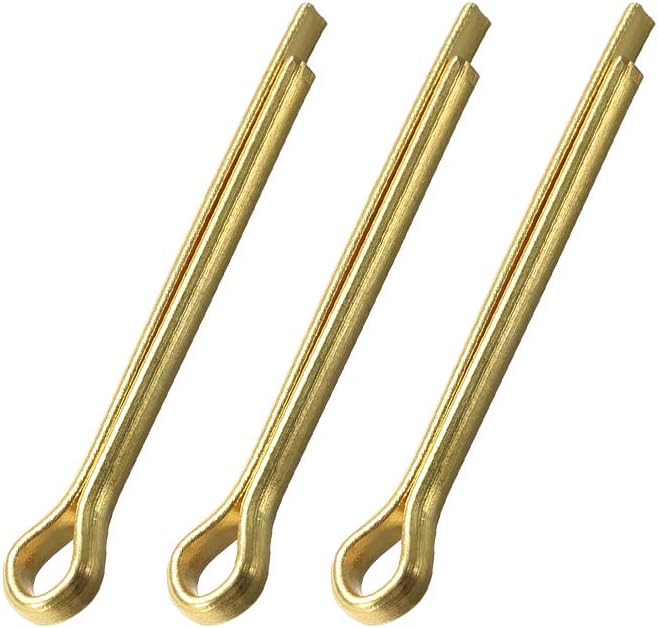 Split Cotter Pin - 4mm x 40mm (5/32 inch x 1 37/64 inch) Solid Brass 2-Prongs Gold Tone Fastener Clip Key 3Pcs