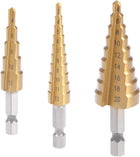 Step Drill Bits Set HSS 3-12mm 4-12mm 4-20mm Titanium Coated Straight Flutes Hex Shank for Metal Wood Plastic