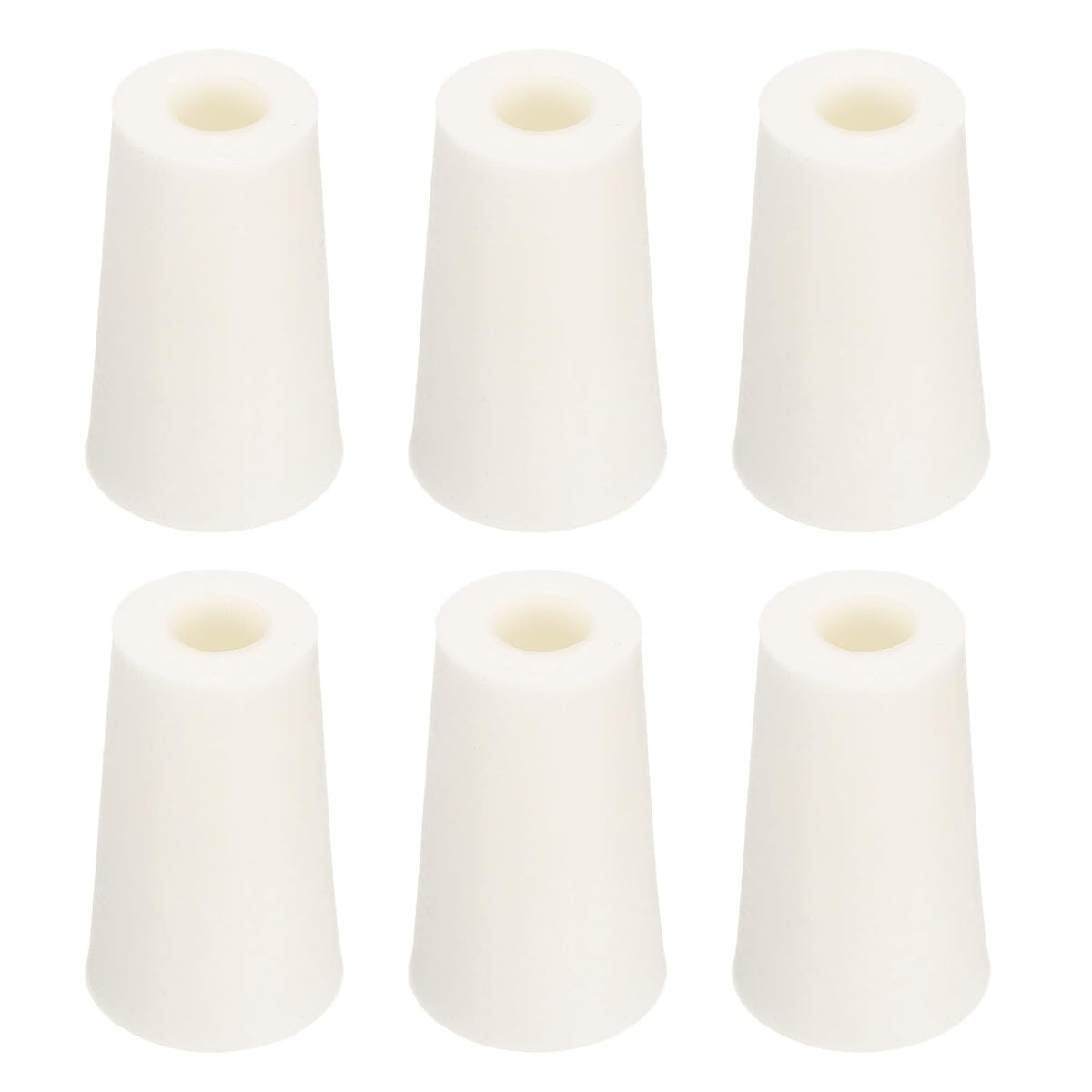 Tapered Shaped Silicone Stoppers 20 to 27mm, 6 Pcs White Tapered Lab Seal Plugs with Hole for Sealing, Test Tubes, Flasks