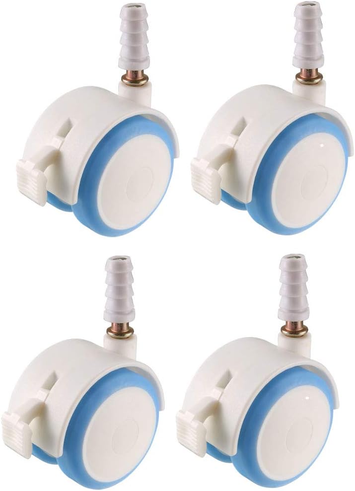 1.85 Inch Swivel Caster Wheels Grip Neck Stem Caster Blue Furniture Wheel with Brake and Mounting Socket, 4pcs