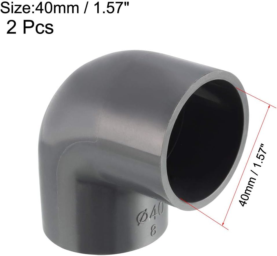 PVC Pipe Fitting 40mm Slip Socket 90 Degree Elbow Coupling Connector Gray 2Pcs