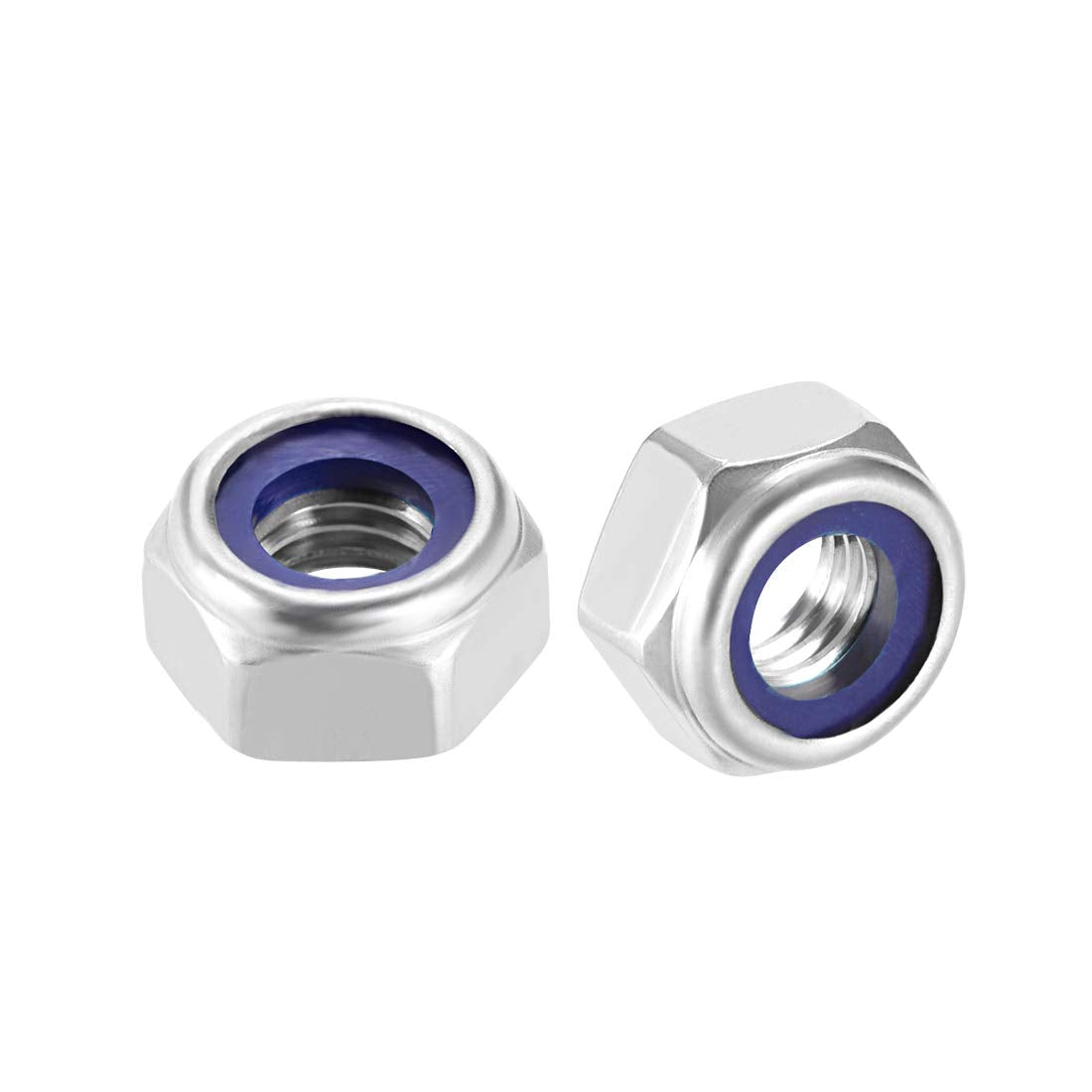 M10 x 1.5mm Nylon Insert Hex Lock Nuts, 316 Stainless Steel, Plain Finish, Pack of 6