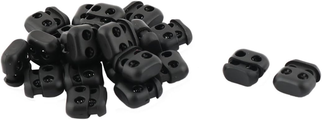 LinkMejor® Plastic Double Hole Toggle Coat Drawstring Cord Adjustive Lock 20 Pcs Black