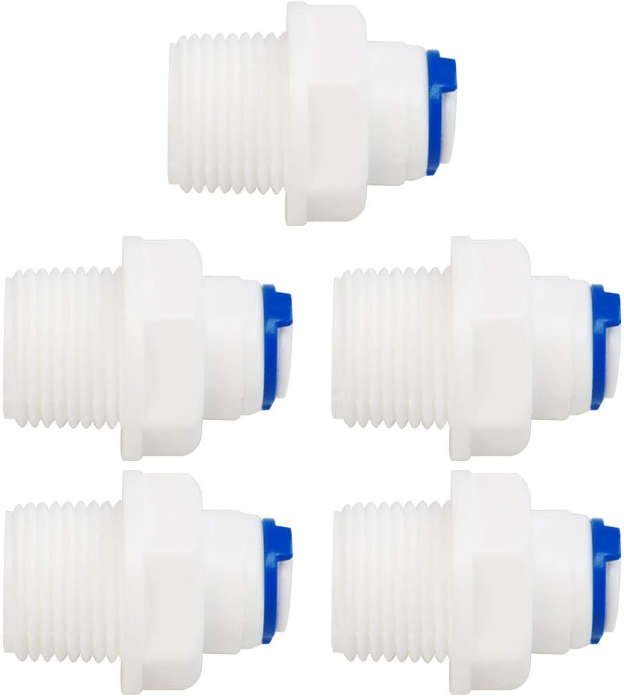 5pcs 3/8 Inch BSP Male to 1/4 Inch OD Straight Quick Connect Water Purifiers Tube Fittings Push Connector Water Hose for RO Reverse Osmosis Systems