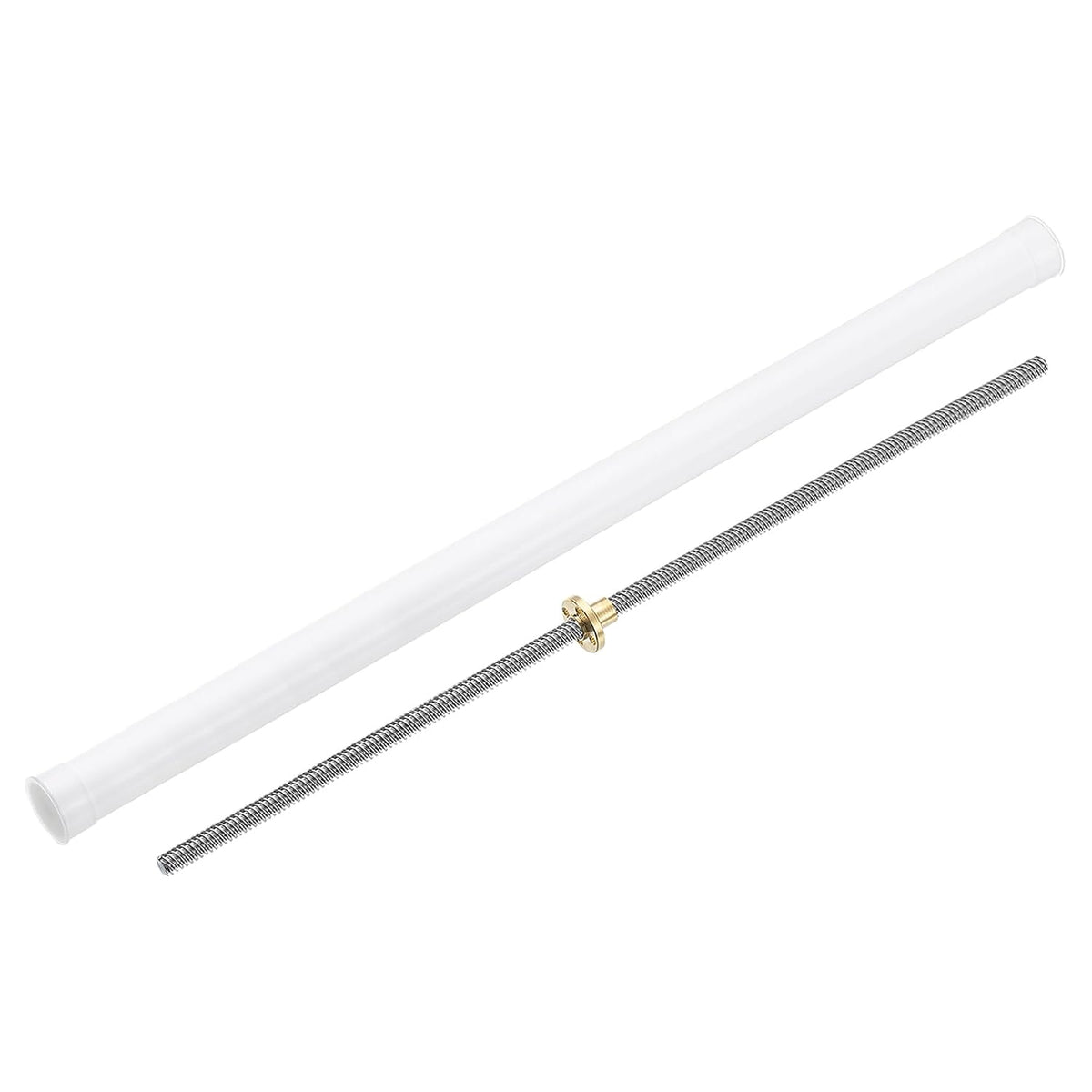1Pcs 470mm Tr8x8 Lead Screw with Brass Nut (Acme Thread, 2mm Pitch, 4 Starts, 8mm Lead), 304 Stainless Steel Screw Bar Printer Upgrade Parts with Plastic Packaging Tube, Silver