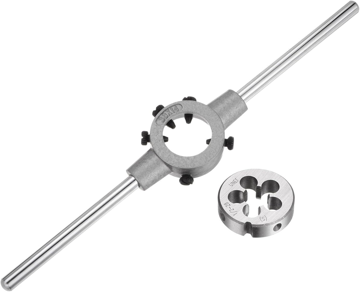 Die Stock Handle Wrench Set, 1/2-28 UNEF Round Die and 38mm Die Holder (Fits 1/2"-5/8" (UNC/UNF) / Metric M12-M14 / 38mm OD Dies) for Bolt Thread Repair