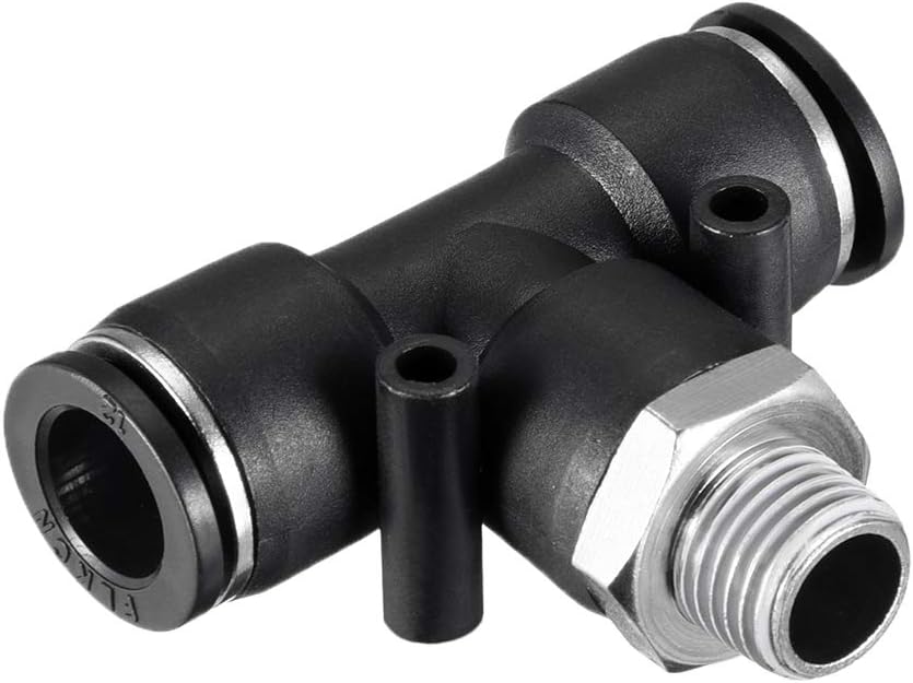 Plastic Tee Push To Connect Tube Fittings 12mm or 15/32" OD x G1/4 Male Thread Push Lock