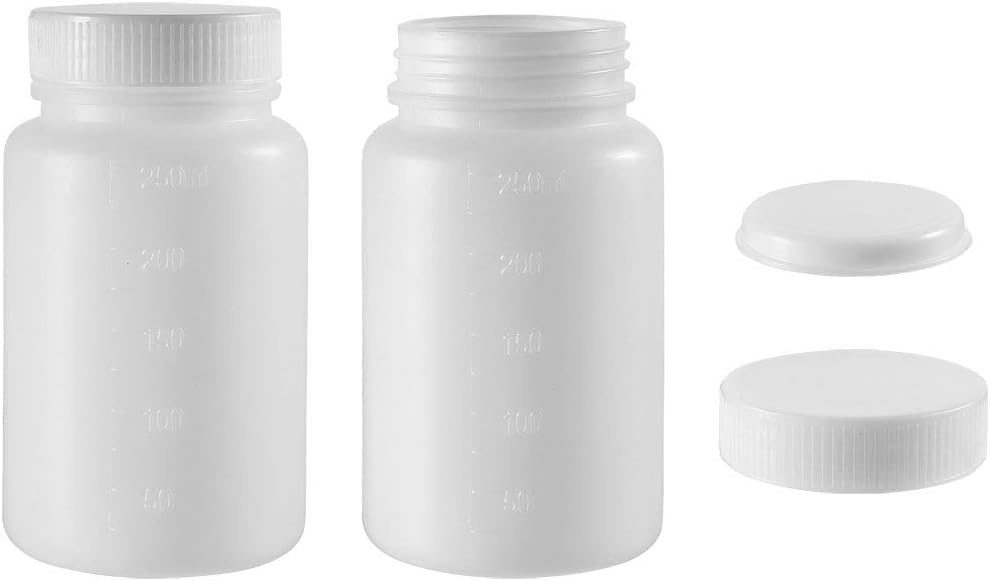 Plastic Lab Chemical Reagent Bottle 250ml/8.5oz Wide Mouth Sample Sealing Liquid Storage Container 2pcs