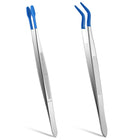 Rubber Tipped Tweezers, 2 Pcs PVC Coated Craft Tweezers Long Bent and Straight Flat Tip Precision Tweezer Set for Crafts Stamps Coin Beads Jewelry Industrial Electronic Lab (Blue)