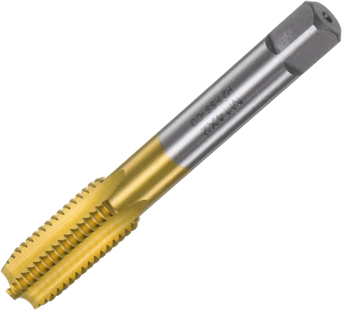 Metric Thread Tap M14 x 2 H2 Titanium Coated M35 High Speed Steel Straight Flute Screw Thread Milling Machine Taps Threading Tapping Repair Tool