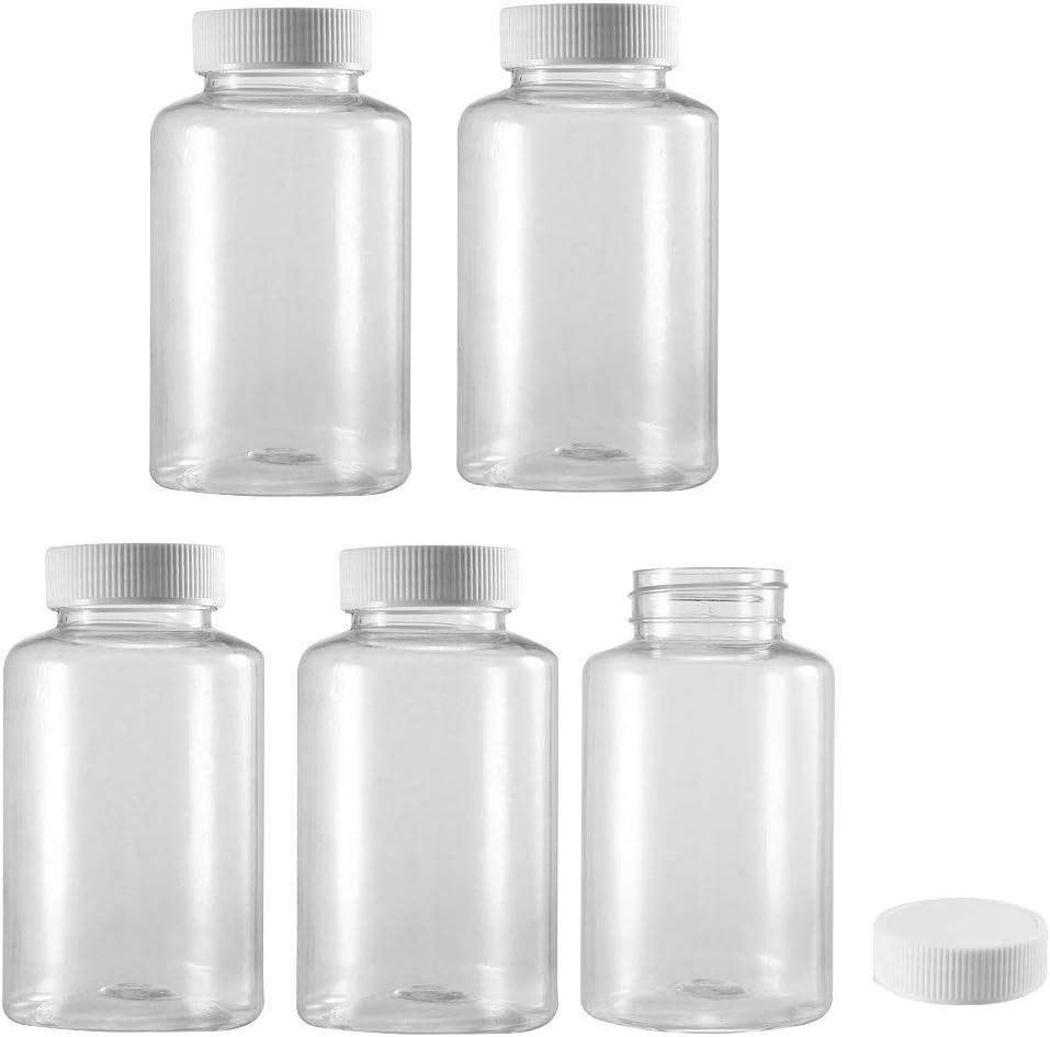 Plastic Lab Chemical Reagent Bottle 300ml/10.1oz Wide Mouth Sample Sealing Liquid Storage Container 5pcs