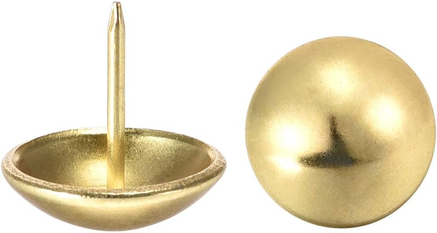 Upholstery Nails Tacks 18mm Dia 17mm Height Round Thumb Push Pins Gold Tone for Furniture Sofa Headboards, 60 Pcs