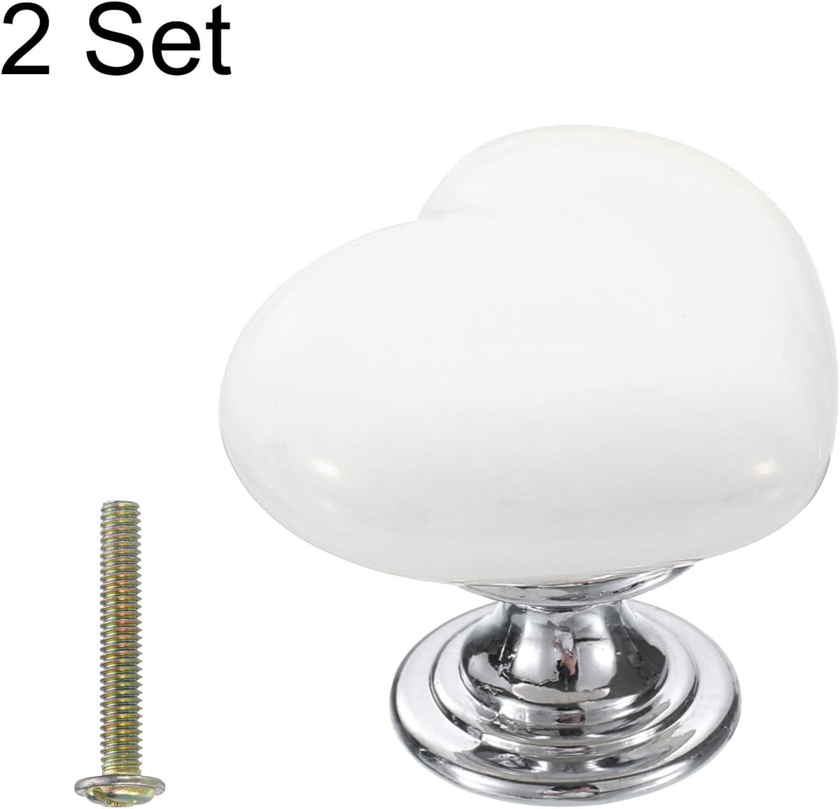 2 Packs Keramiska Låsknappar, Hjärtformade Skåpsdragare, Dekorativa Låsknappar med M4 x 25mm Skruv för Skåp Garderober, Röd/Silver