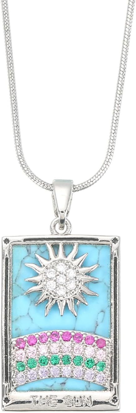 Tarot Card Necklace, Titanium Steel Square Enamel Tarot Cards Necklaces