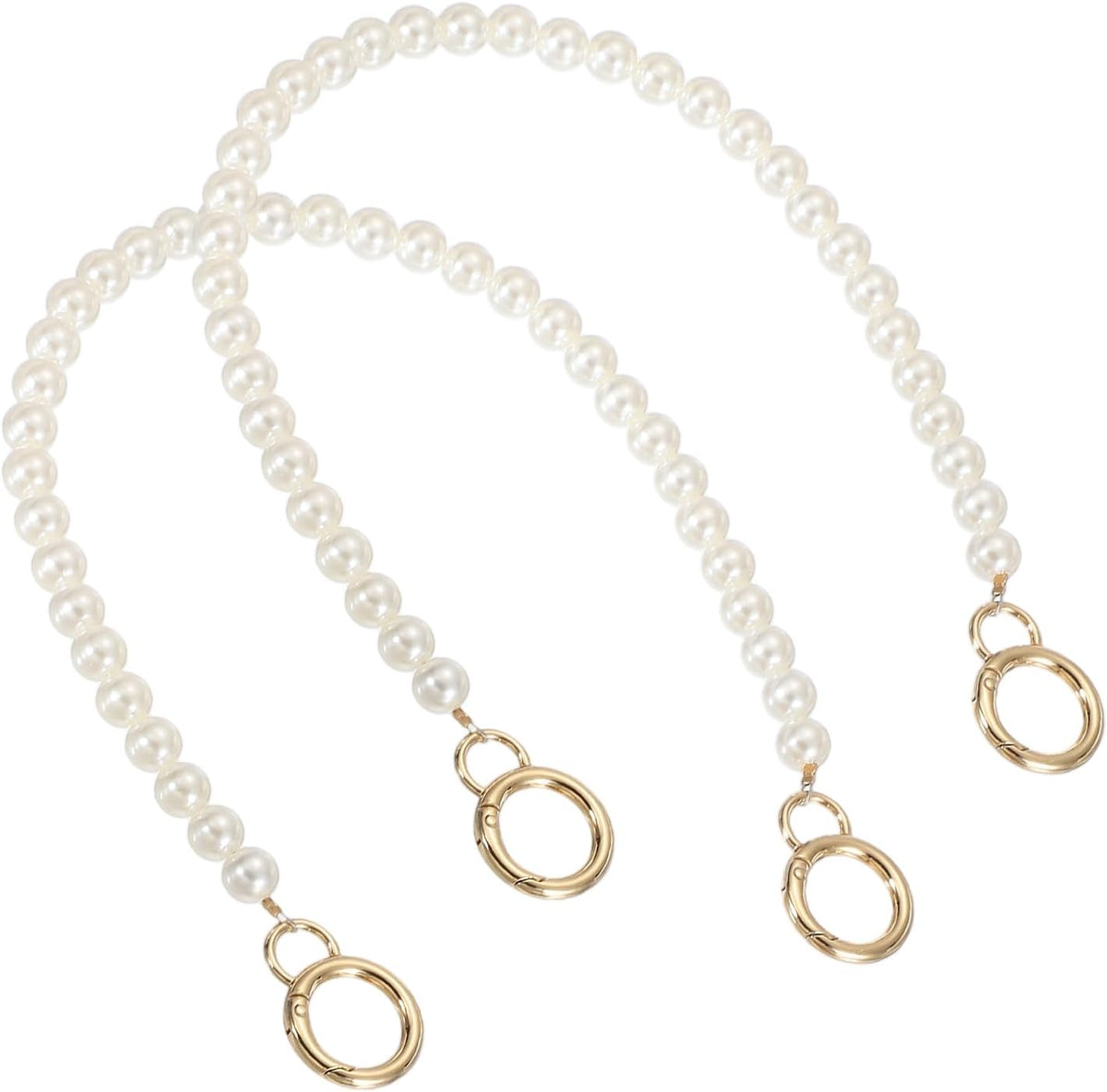 2Pcs Imitation Pearl Purse Strap, 16" Bag Extender Chain with Spring Buckle Handbag Purse Chain Replacement Beaded Strap for DIY Handbag Hang Bag Accessories, 10mm Gold