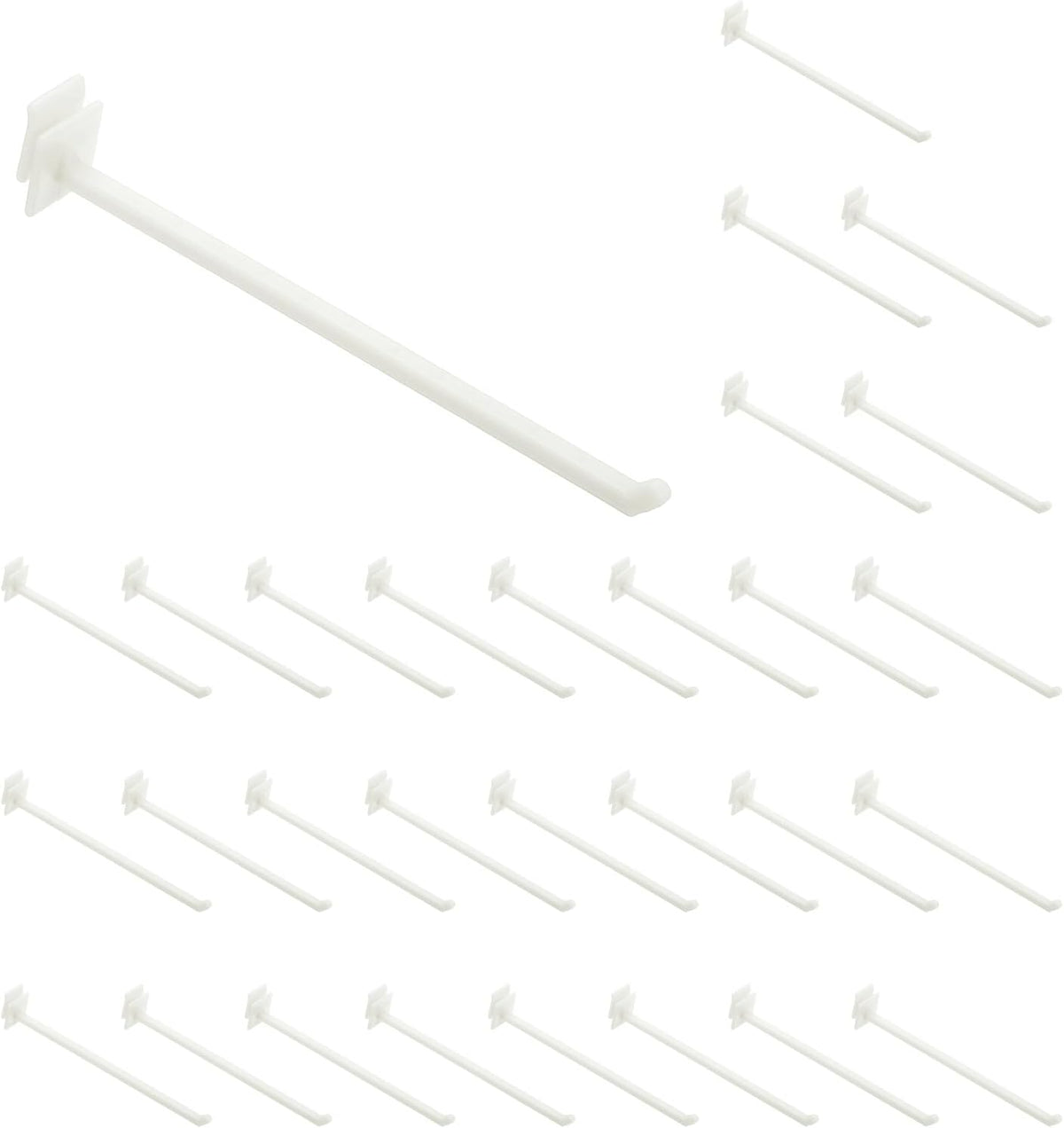 30Pcs Slat Wall Panel Hooks, 7 Inch Plastic Slat Wall Accessories Gridwall Hooks Shelves Hanging Accessories for Garage Tool Storage Gridwall Kitchen Craft Retail, White