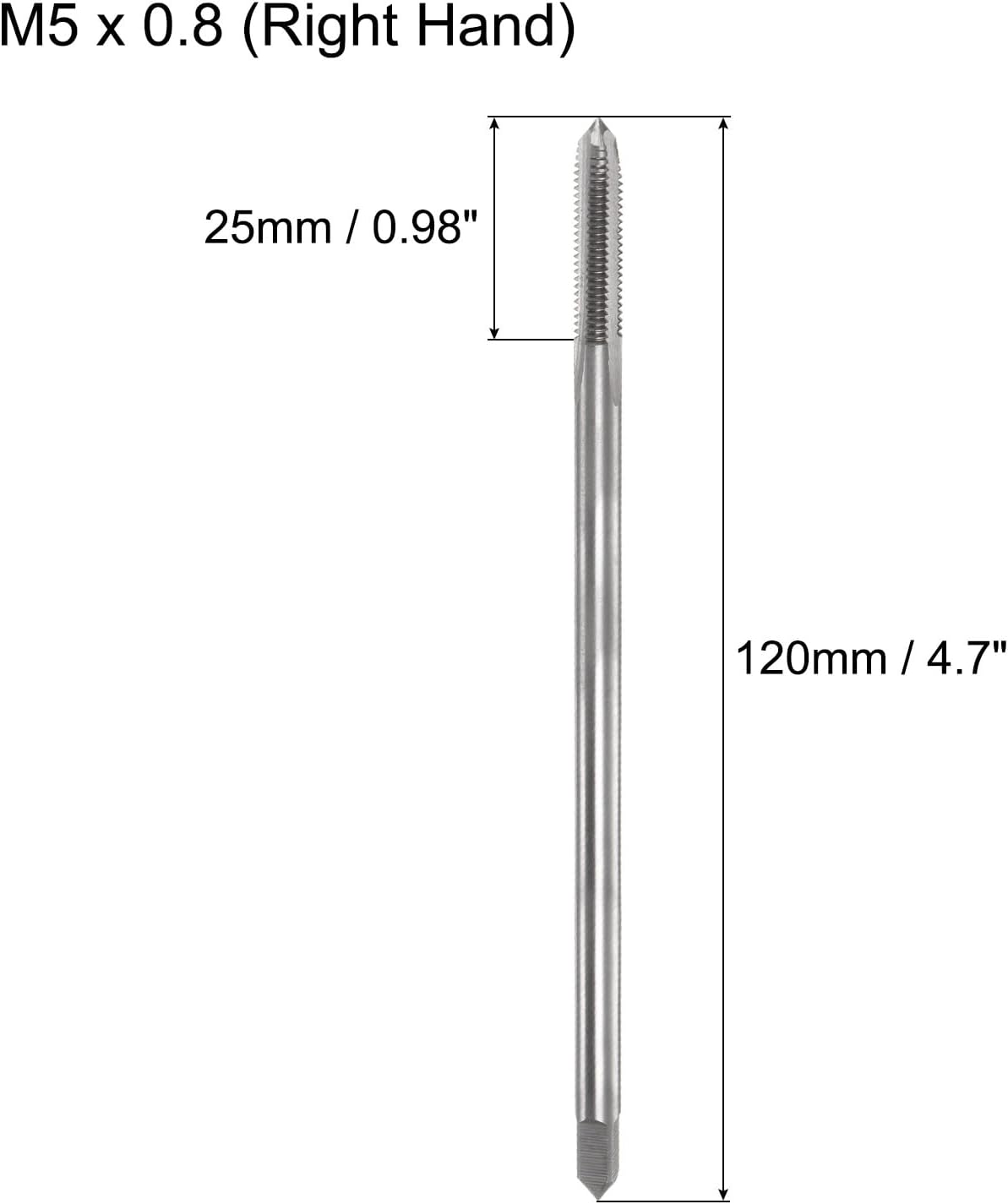 Metric Thread Tap M5 x 0.8 H2 120mm Extra Long Straight Flute Screw Thread Milling Machine Taps Threading Tapping Repair Tool