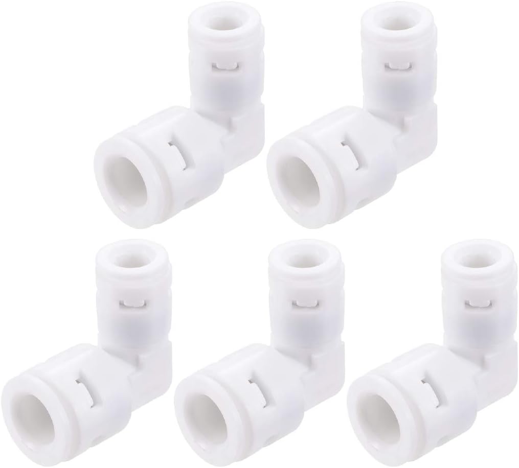 Quick Connector L Type 1/4" to 3/8" Push Fit Elbow Connect Fittings for Water Purifier, 34x33mm White 5Pcs