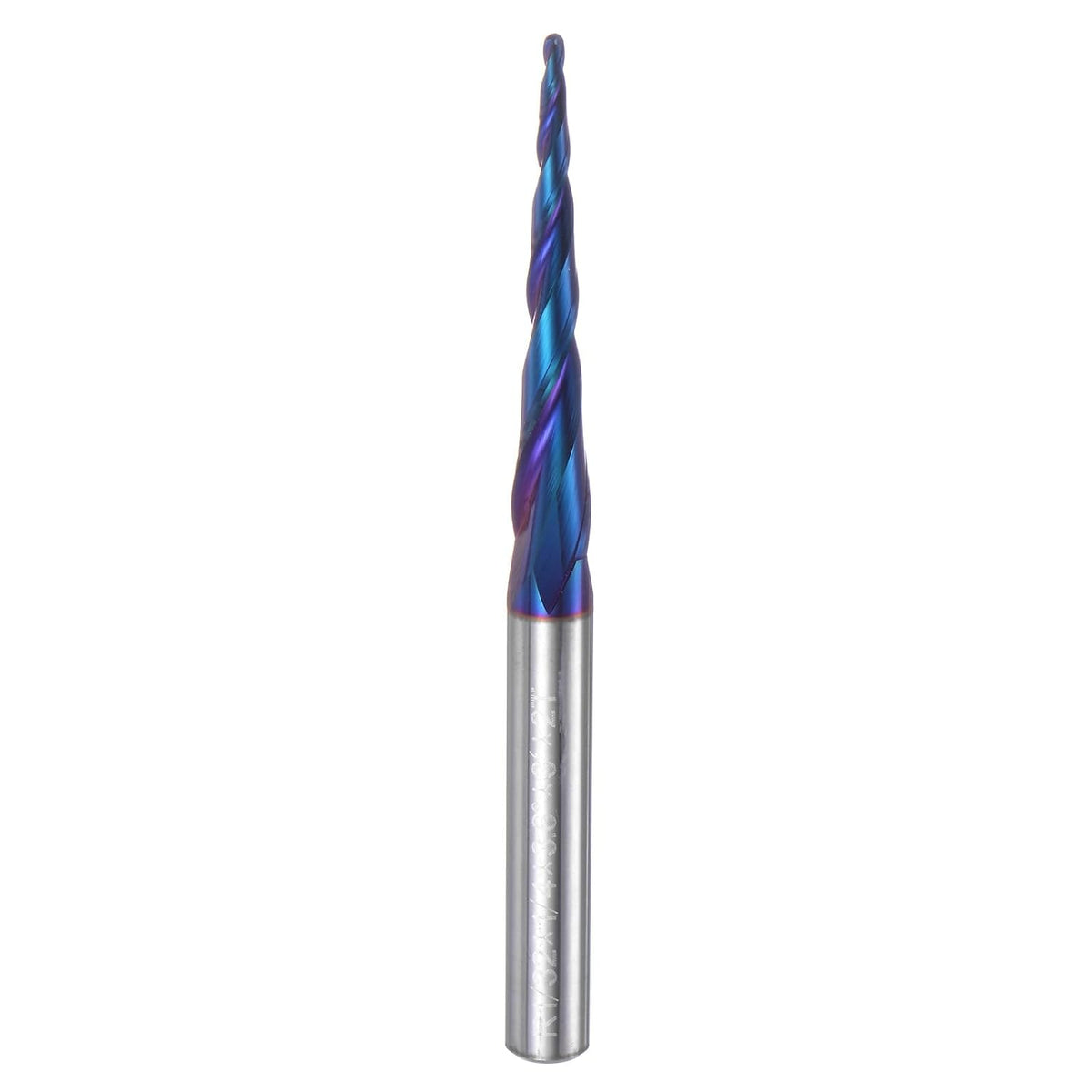 Tapered Ball Nose End Mill CNC Router Bit, 1/32" Radius 1/4" Shank Solid Carbide Coated Upcut Spiral 2 Flutes Cutter Milling Tool, 1/16" Dia 3" Total Length