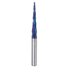 Tapered Ball Nose End Mill CNC Router Bit, 1/32" Radius 1/4" Shank Solid Carbide Coated Upcut Spiral 2 Flutes Cutter Milling Tool, 1/16" Dia 3" Total Length