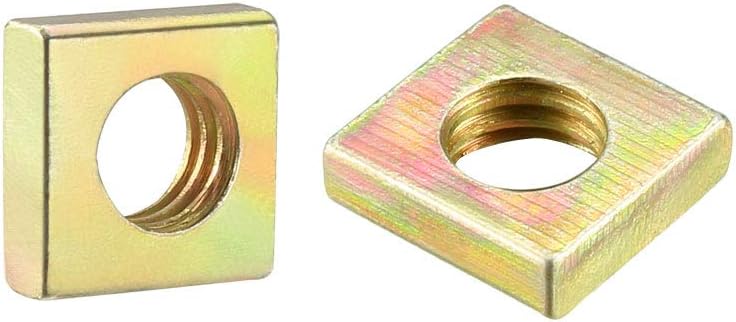 Square Nuts, M6x10mmx3mm Yellow Zinc Plated Metric Coarse Thread Assortment Kit, 100 Pcs