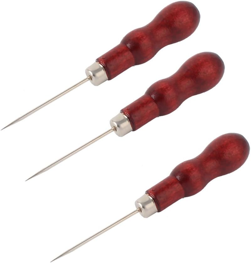 LinkMejor Wooden Grip Tailor Sew Tip Needle Sewing Pricker Awl Tool 3pcs