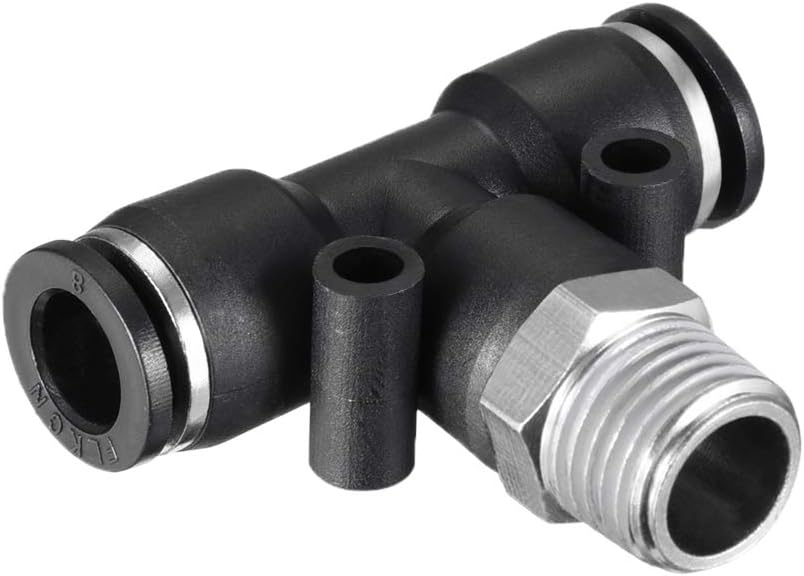 Plastic Tee Push To Connect Tube Fittings 8mm or 5/16" OD x G1/4 Male Thread Push Lock 2pcs