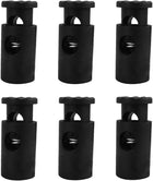 LinkMejor 6pcs Spring Cord Locks Plastic End Stopper Single Holes Toggle Fastener Rope End for Drawstrings, Shoelaces, Tent, Tie-Downs, Black