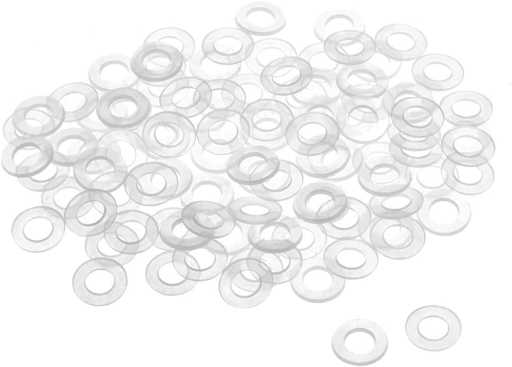 Nylon Flat Washers M5 10mm OD 5mm ID 1mm Thickness Sealing Gasket for Faucet Pipe Water Hose, Clear, Pack of 100