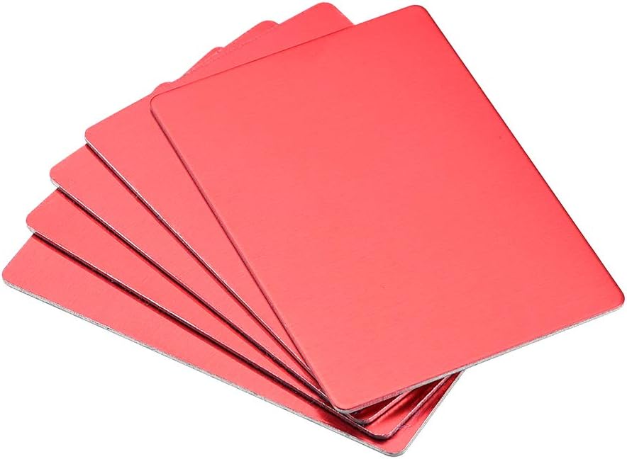 Blank Metal Business Card 66x45x1mm Anodized Aluminum Plate for DIY Laser Printing Red 5 Pcs