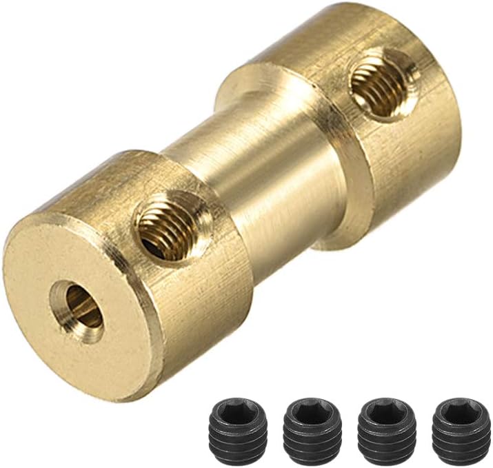 2mm to 2mm Bore Rigid Coupling, 20mm Length 9mm Diameter, Copper Shaft Coupler Connector, Brass Tone 4Pcs