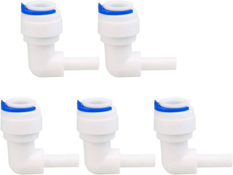 Elbow, 3/8 Inch-1/4 Inch Tube OD Quick Connect Water Purifiers Tube Fittings Push in To Connector Filter Tubing Hose Pipe Joint for RO Reverse Osmosis System 5pcs