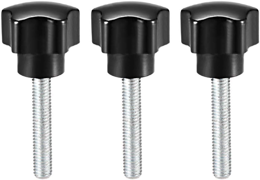 3 Pcs Star Knobs Grips M6 x 40mm Male Thread Steel Zinc Stud Black PP
