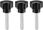 3 Pcs Star Knobs Grips M6 x 40mm Male Thread Steel Zinc Stud Black PP