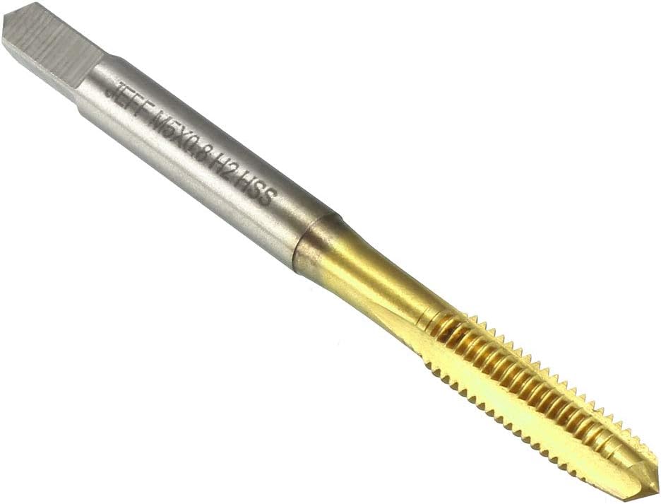 Metric Machine Tap M5 x 0.8mm H2 Titanium Coated (Ti-coated) High Speed Steel 3 Straight Flutes Screw Thread Tapping Threading Machinist Repair DIY Tool
