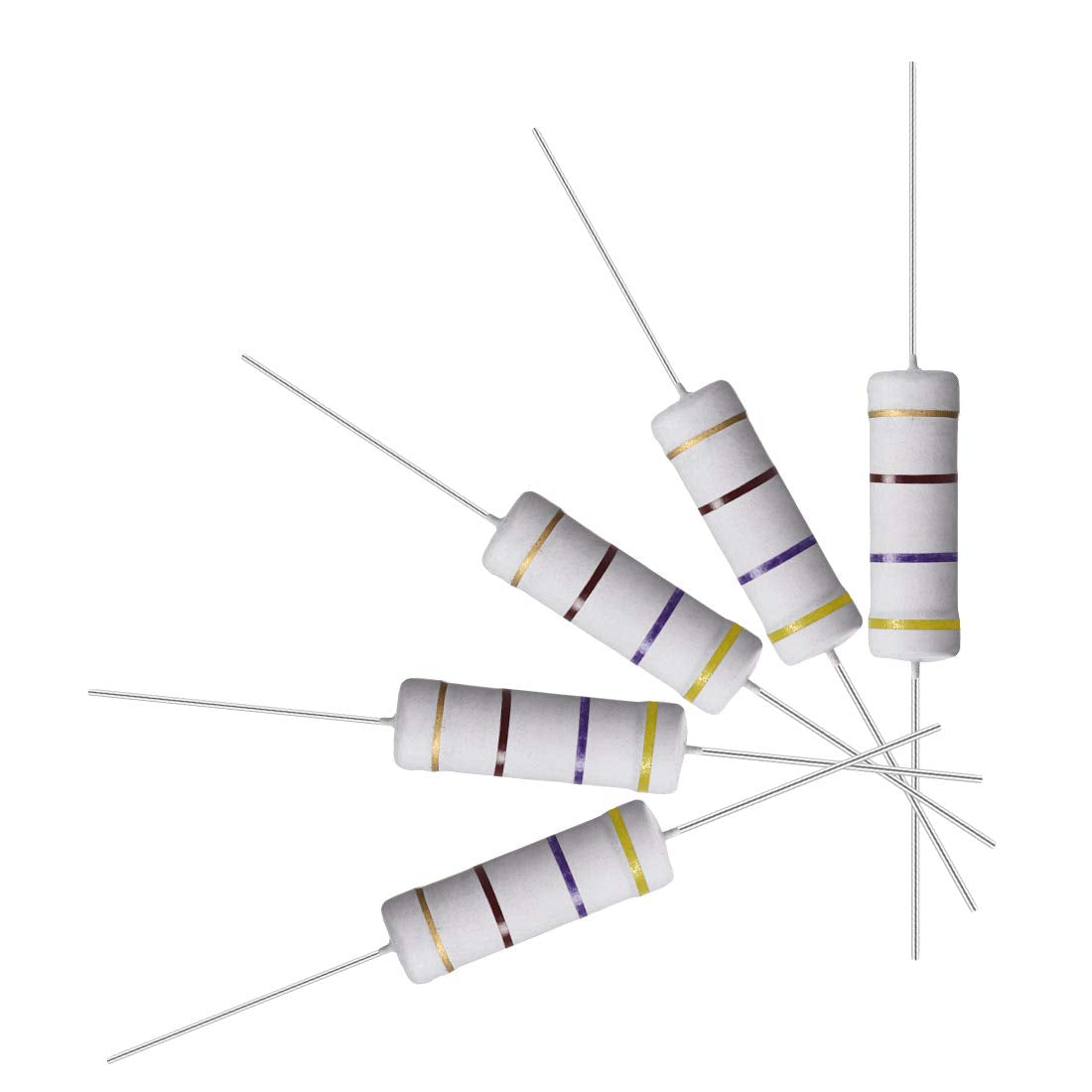 10Pcs 470 Ohm Resistor, 5W 5% Tolerance Metal Oxide Film Resistors, Axial Lead, Flame Proof for DIY Electronic Projects and Experiments
