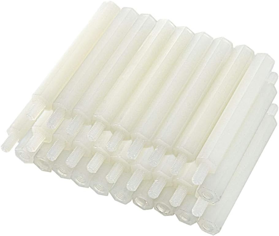 30pcs M3 40+6mm Male Thread Nylon Hex Standoff Spacer Screws PCB Pillar