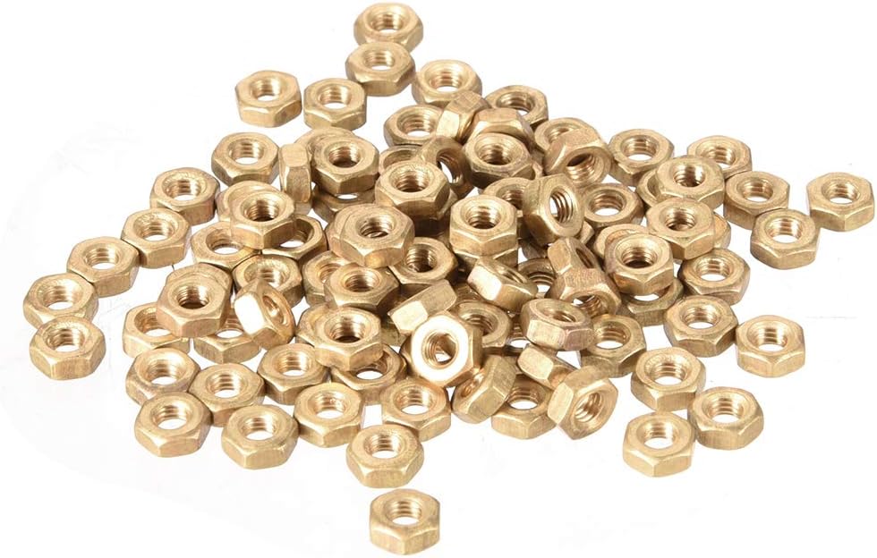 Hex Nuts, M3x0.5mm Metric Coarse Thread Hexagon Nut, Brass, Pack of 100
