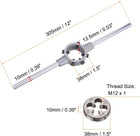 Die Stock Handle Wrench Set, M12 x 1 Threading Round Die and 38mm (Fit M12-M16 Dies) Holder Adjustable Wrench Hand Tool